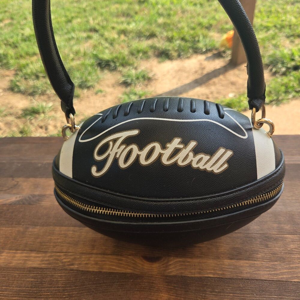 Vintage Football Shaped Handbag Black White Faux Leather Novelty Sports Purse